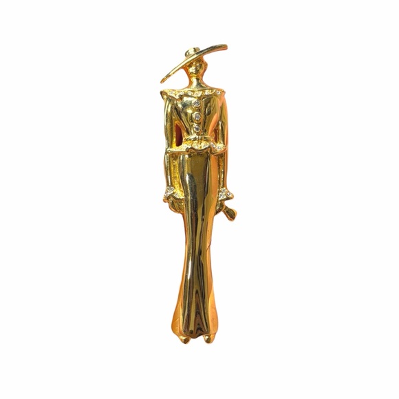Jewelry - Elegant Gold-Tone Woman‎ Figurine Brooch